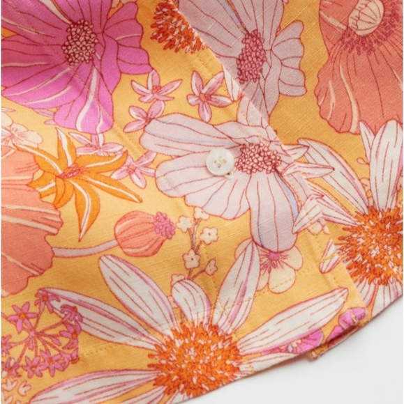 ⛔SOLD⛔🆕️NWT H&M Patterned Linen-blend Resort Shirt in 'Orange/Floral' - Picture 7 of 10